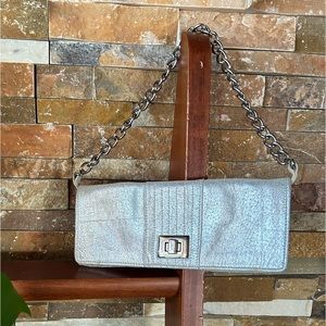 Steve Madden Silver leather Clutch with removable chain